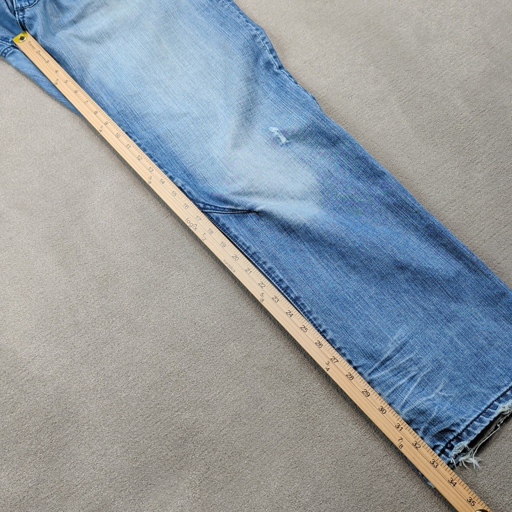 Akoo Y2K Streetwear Distressed Straight Leg Jeans 38 Blue Cotton Studded Wing - Picture 12 of 16